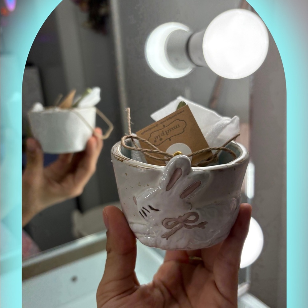 Cute White Ceramic Bunny Mug And Spone